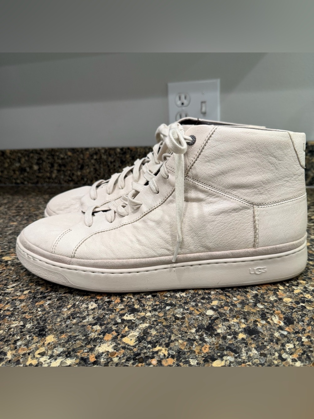 UGG Cali Cream Leather Lace-Up High-Top Sneakers size 13